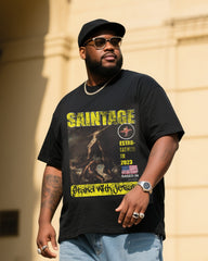 Plus Size Men's Vintage Jesus Print T-shirt Denim Pants Suit