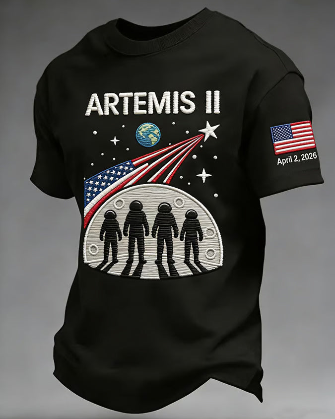 Big & Tall Men's Artemis Il Back To The Moon Print Crewneck Short Sleeve T-Shirt