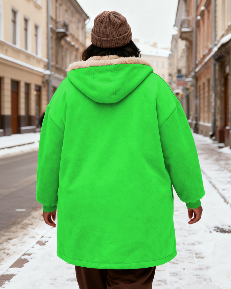 Women's Solid Color Velvet Thickened Long Hooded Coat