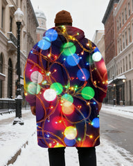 Big & Tall Men's Color Holiday Lights With Printed Velvet Thickened Long Hooded Coat