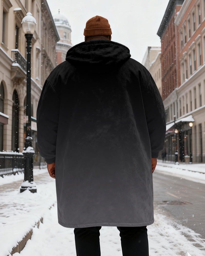 Big & Tall Men's Gradient King Alphabet Printed Velvet Thickened Long Hooded Exterior