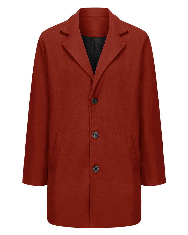 Big & Tall Men's Solid Color Wool Mid-length Trench Coat S-3XL