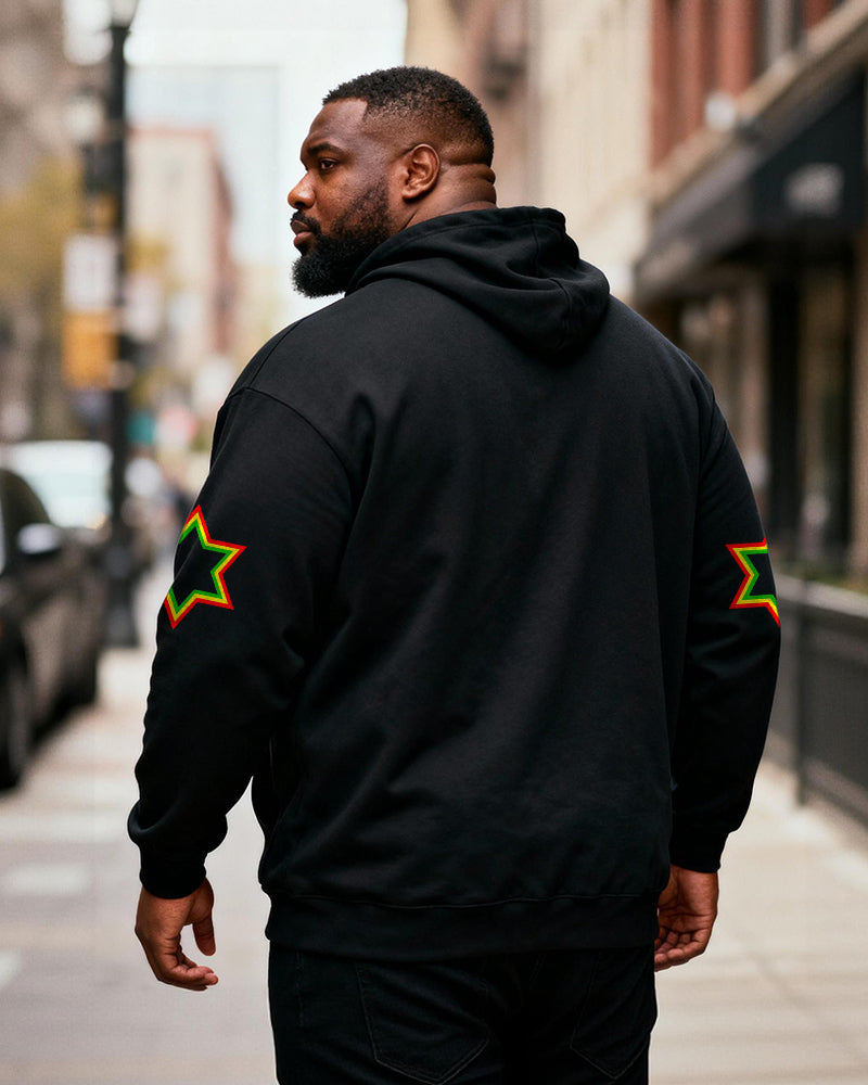 Big & Tall Men's "JAH BLESS" Green Yellow Red Crown Print Hoodie