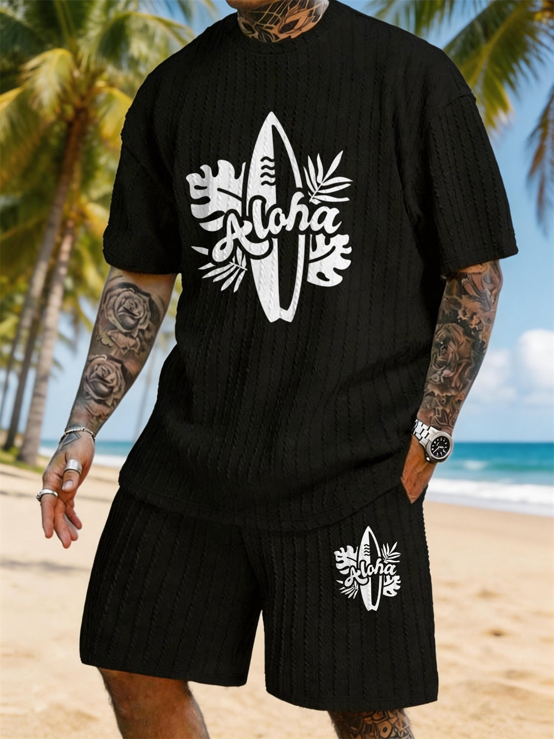 ALOHA Surfboard Tropical Plant Print Texture Large Size Vacation Set