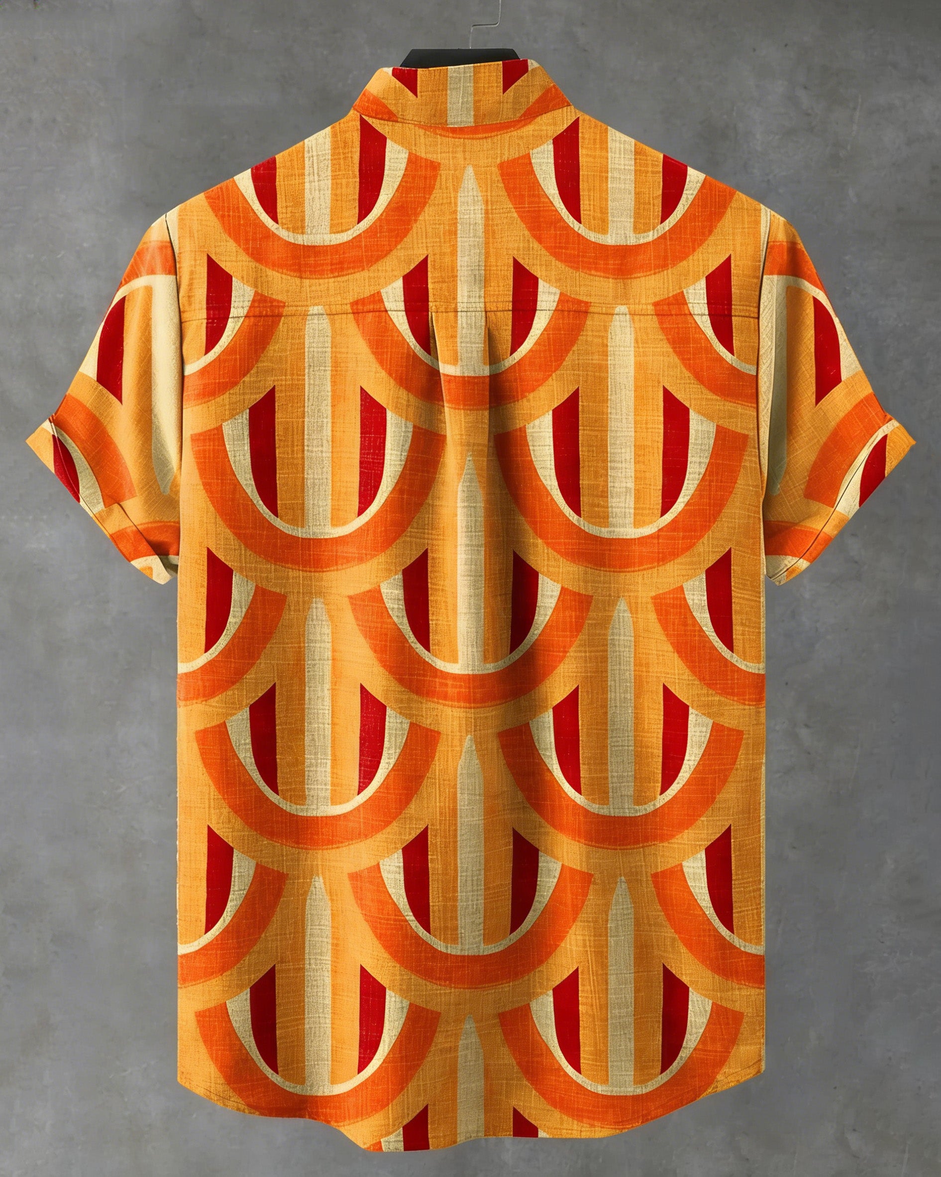 Big & Tall Men's Color-blocked Wave Geometry Print Henry Collar Short Sleeve Shirt