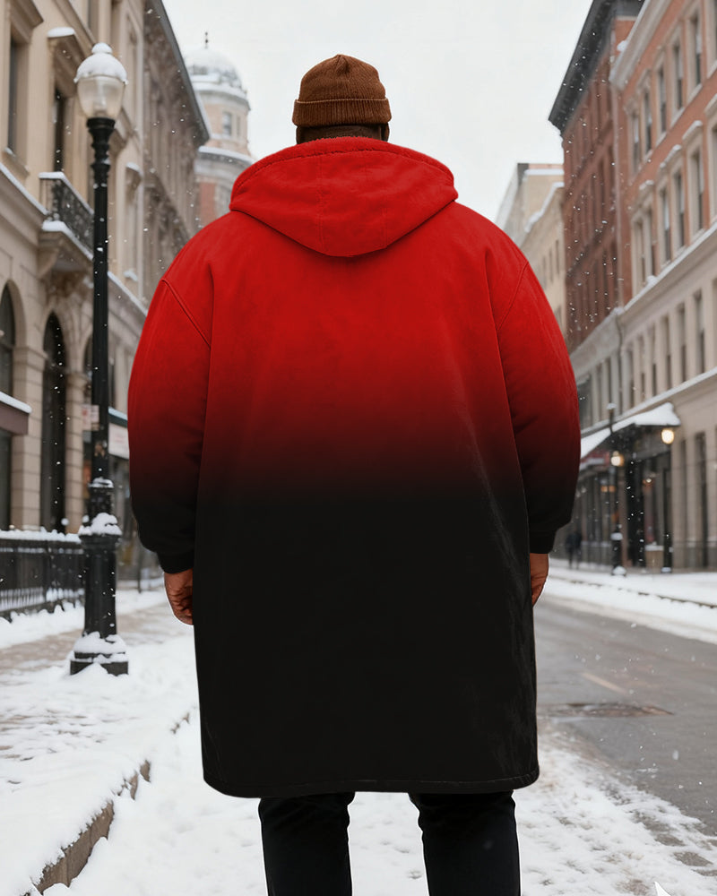 Big & Tall Men's Faith Gradient Print Velvet Thickened Long Hooded Coat