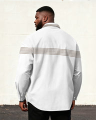 Big & Tall Men's Light Gray Bottom Brown Stripe Printed Long Sleeve Shirt