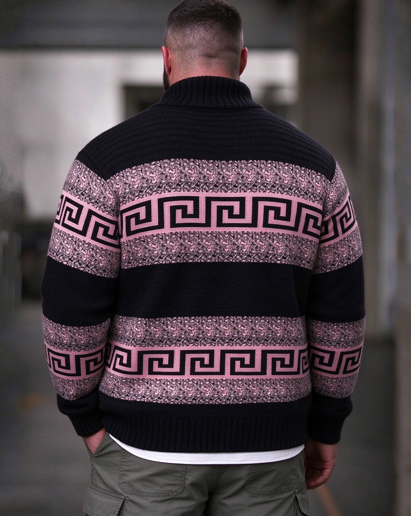 Big & Tall Men's Key Geometric Pattern Knit Cardigan
