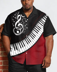 Big & Tall Men's Music Black & Red Guitar Print Short Sleeve Shirt Shorts Set