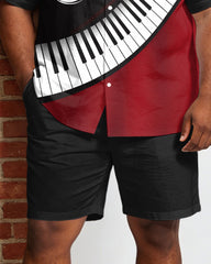 Big & Tall Men's Music Black & Red Guitar Print Short Sleeve Shirt Shorts Set
