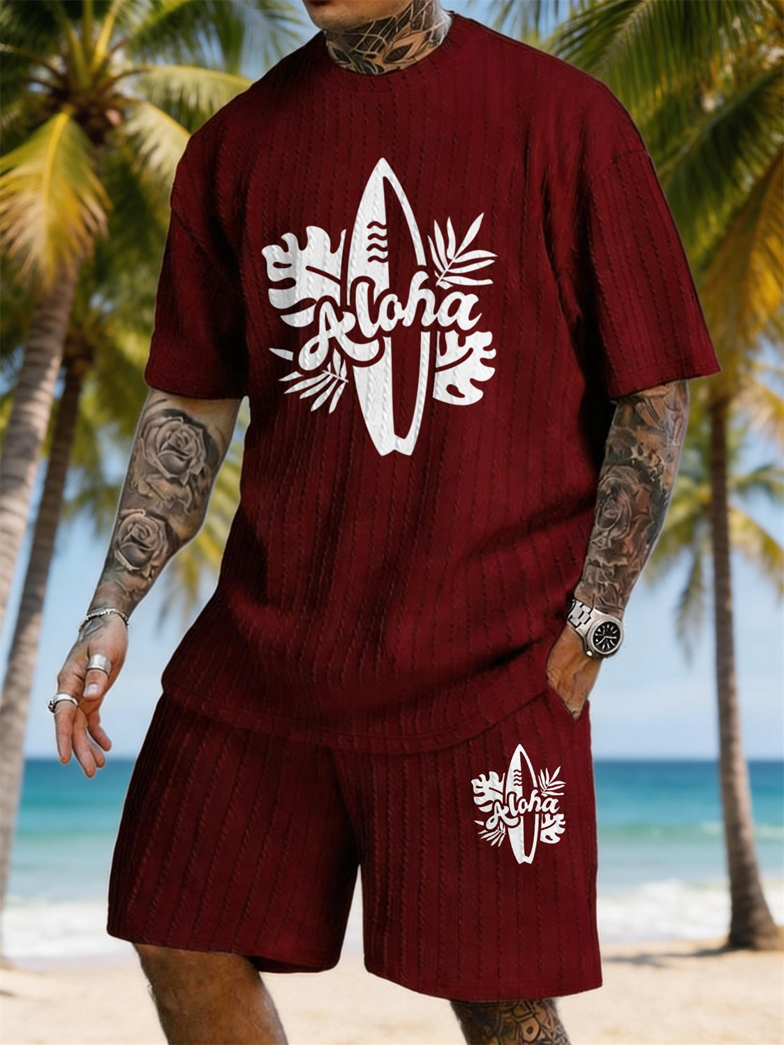 ALOHA Surfboard Tropical Plant Print Texture Large Size Vacation Set