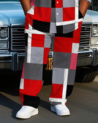 Men's Daily Casual Classic Big Plaid All Over Printed Big & Tall Long Sleeve Shirt Pants Set