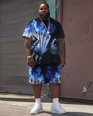Men's Big & Tall Street Casual Skull Poker Print T-Shirt Shorts Set
