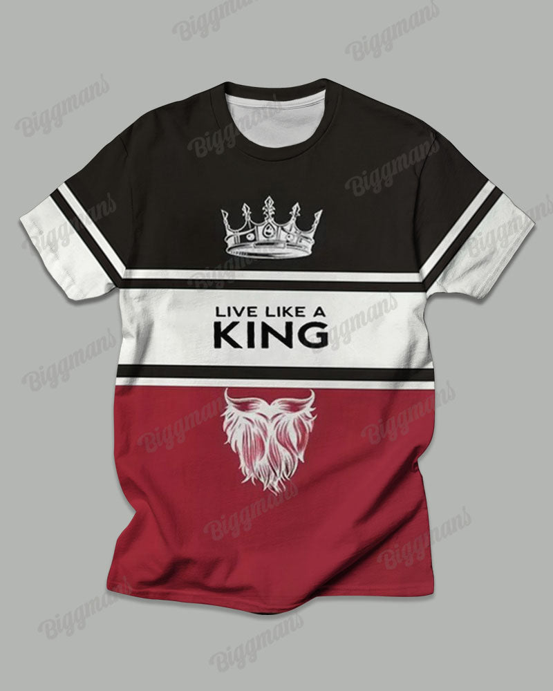 Men's Plus Size Black And Red Color Block Letter Print T-shirt Trousers Suit