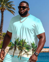 Big & Tall Men's Vacation Hawaii Sea Color Printed T-Shirt Shorts Set