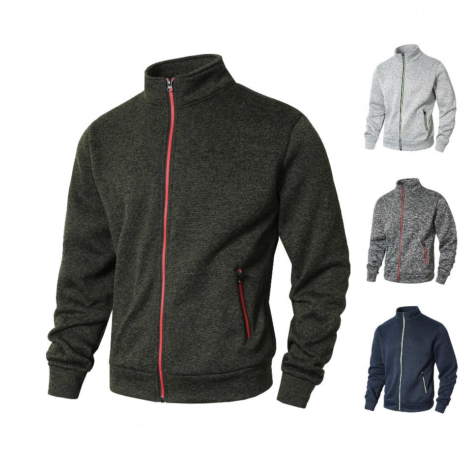 S-3XL Men's Autumn And Winter Stand Collar Cardigan Sweater Fleece-lined Knitted Coat