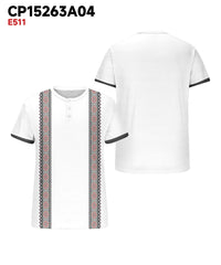 Men's Plus Size Daily Casual Gray Pattern Printed Henry Collar Button Short Sleeve T-Shirt