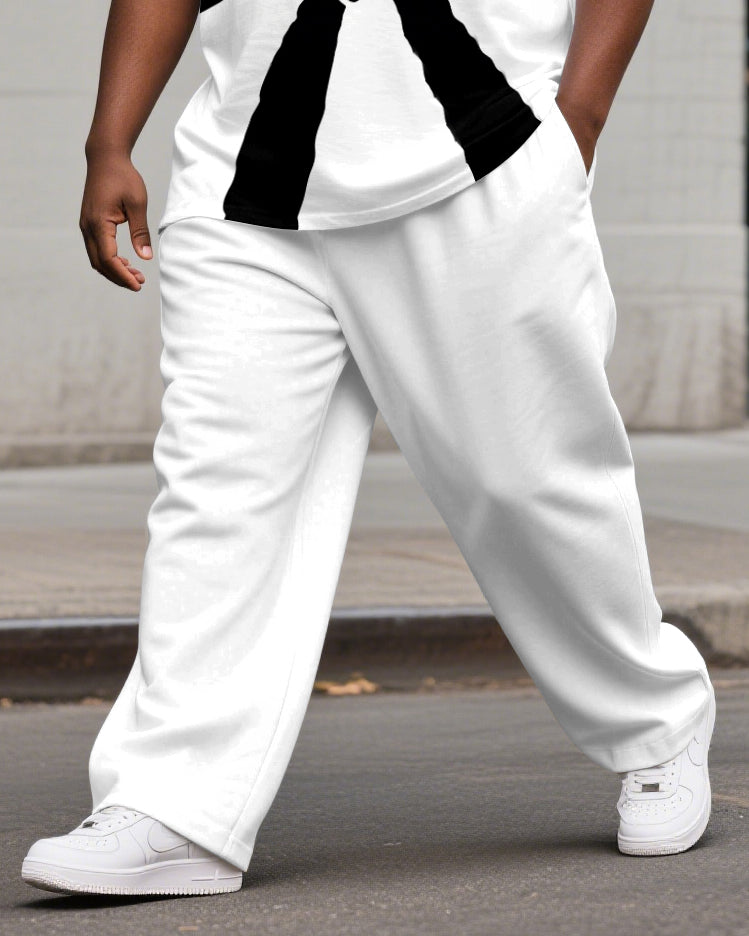 Men's Big & Tall Street Style NEVER SURRENDER Printed Casual Short Sleeve T-shirt Pants Suit