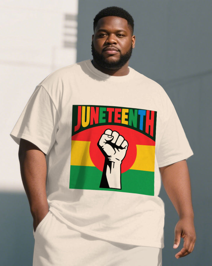 Big Men's Comic Style Fist Juneteenth Theme 2- Piece Short Sleeve T-Shirt & Shorts Suit