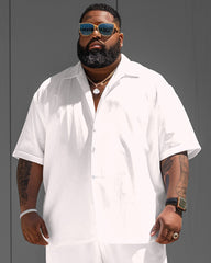 Big Guy Versatile White Solid Color Short Sleeve Shirt Shorts Set