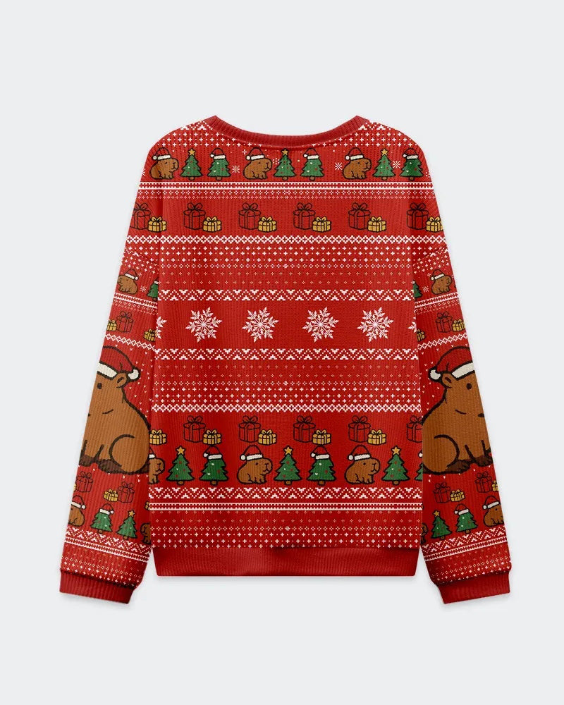 Big & Tall Men's Christmas Capybara Graffiti-Print Crewneck Ugly Sweater