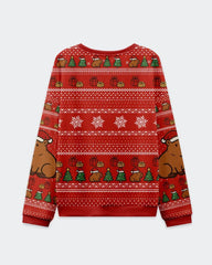 Big & Tall Men's Christmas Capybara Graffiti-Print Crewneck Ugly Sweater