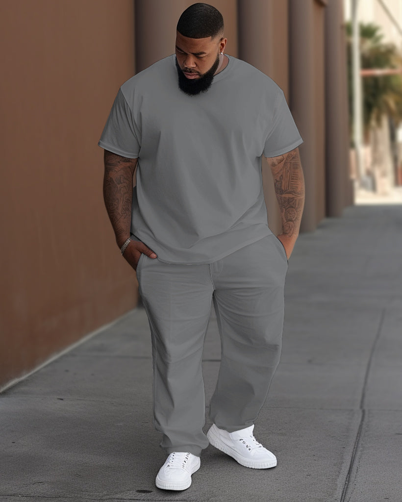Solid Color Multi-color Optional T-Shirt Trousers Set Big & Tall Men's