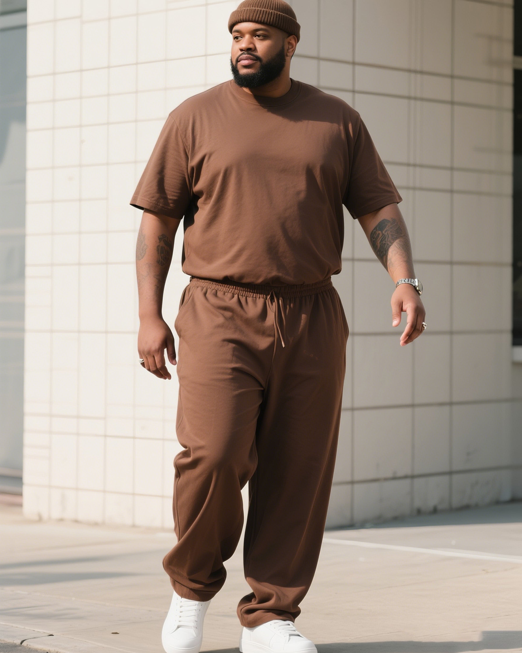 Big Boy Daily Casual All-match Solid Color Short-sleeved T-shirt Trousers Suit
