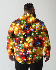 Big & Tall Men's Christmas Colored Lights Print Lapel Long Sleeve Shirt