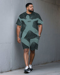 Men's Plus Size Irregular Line Human Shape Outline Fashion Round Neck Short Sleeve T-shirt Shorts Suit
