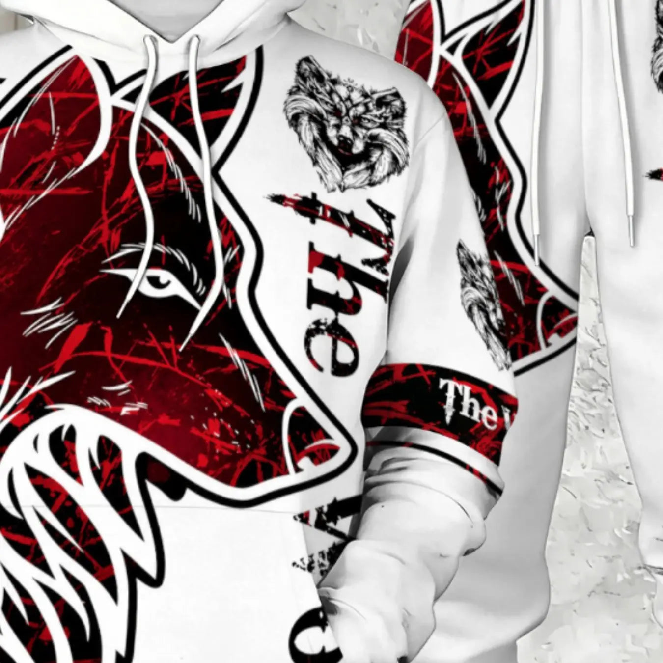 Men's 3D Wolf-Print Hoodie and Sweatpants Two-Piece Set