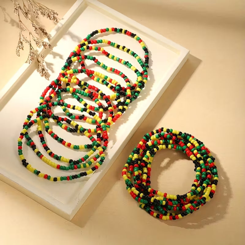 Black History Month Bohemian Black Red Yellow Green Bead Mixed Color Collocation Bracelet Elastic Bracelet