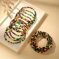 Black History Month Bohemian Black Red Yellow Green Bead Mixed Color Collocation Bracelet Elastic Bracelet