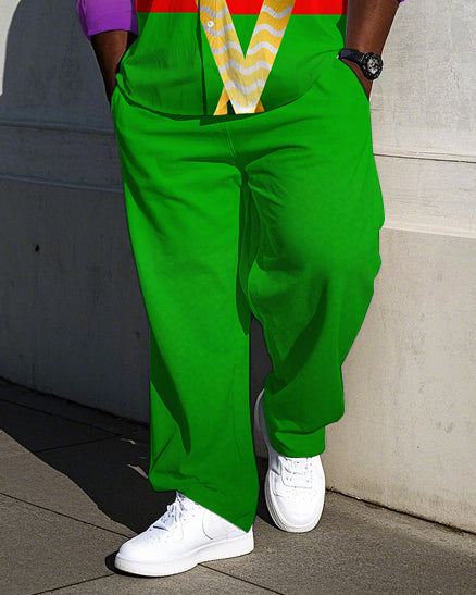 Big Men's Casual Fierce Bear Theme Street Fashion Gradient Effect Long Sleeve Shirt Pants Set