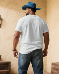 Men's Plus Size White/Red Choice Western Pattern Chest Patch Pocket Printed V-Neck Short Sleeve T-Shirt