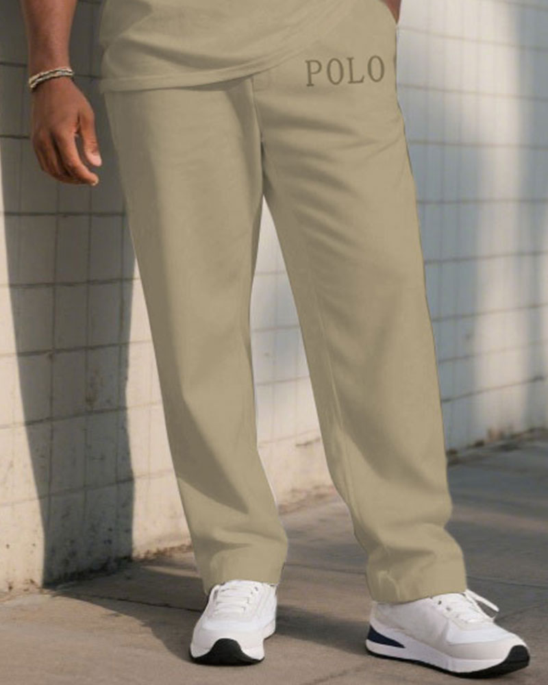 Men's Plus Size Khaki Simple Colorblock High-grade Sense Printed Short-sleeved T-shirt Trousers Suit