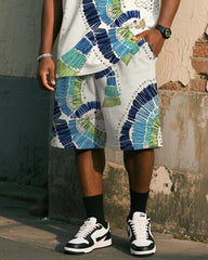 Big & Tall Men's White Vintage Graffiti Bird Print Tank Shorts Suit