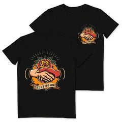 Men's Plus Size Street Fashion Trust No One Handshake Print Round Neck Short Sleeve T-Shirt