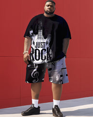 Rock Guitar Print Men's Large Size Suit