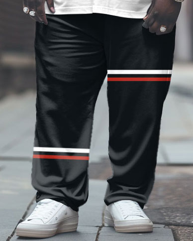 Men's Big & Tall Simple Line Colorblock Alphabet Print T-shirt Trousers Set