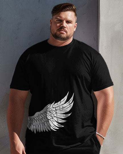 Men's Plus Size Casual Simple Feather Print T-Shirt Shorts Suit