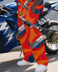 Big Guy's Abstract Fire with Machine Technological Printed Long Sleeve Shirt and Pants Set