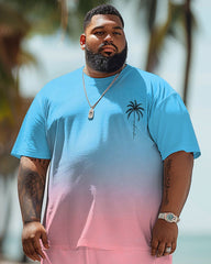 Big Men's Hawaiian Gradient Coconut Tree Print T-Shirt Shorts Set