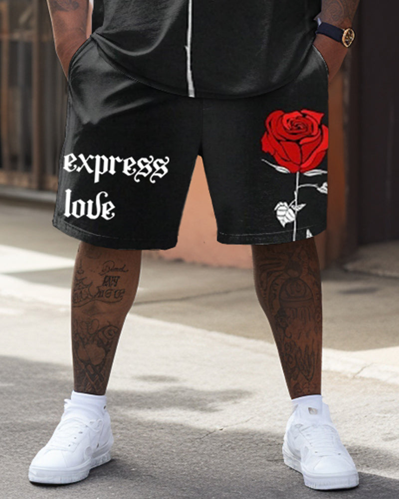 Men's Big & Tall Rose Print T-shirt Shorts Set