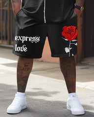 Men's Big & Tall Rose Print T-shirt Shorts Set