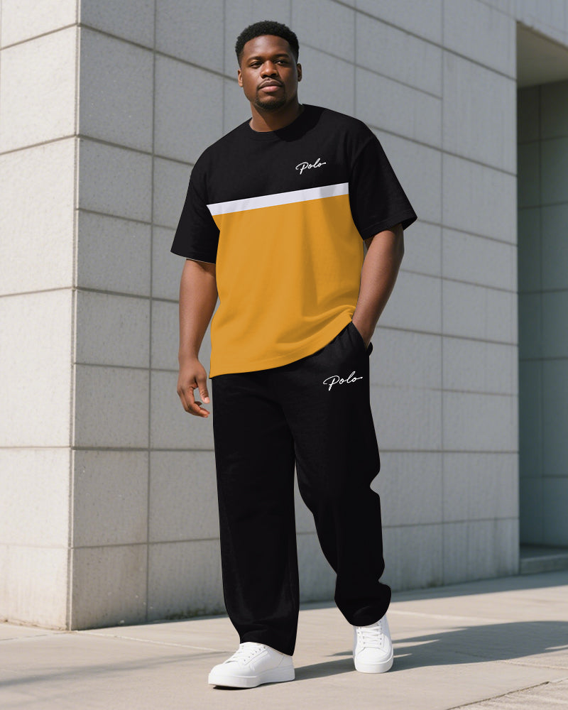 Men's Plus Size Simple Striped Color Block Letter Print T-shirt Trousers Suit