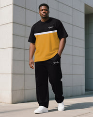 Men's Plus Size Simple Striped Color Block Letter Print T-shirt Trousers Suit
