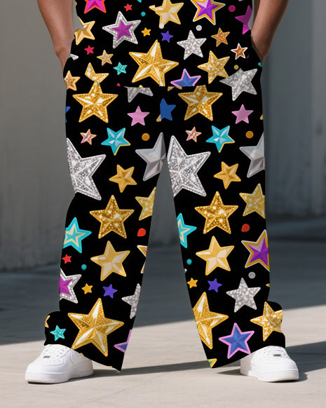 Big Men's Cartoon World Shining Stars Printed Short-Sleeve Shirt Pants 2-Piece Sets