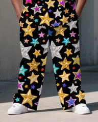 Big Men's Cartoon World Shining Stars Printed Short-Sleeve Shirt Pants 2-Piece Sets