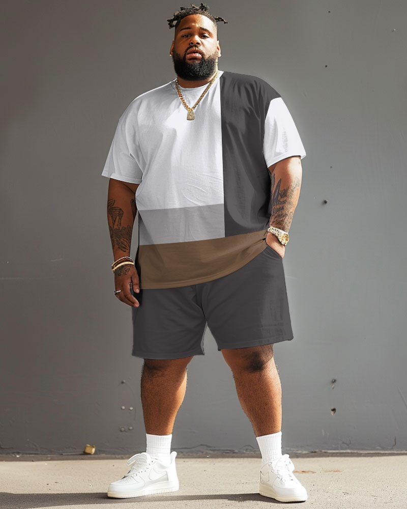 Street Casual Gray Coffee Colorblock Printed Large Men's Set